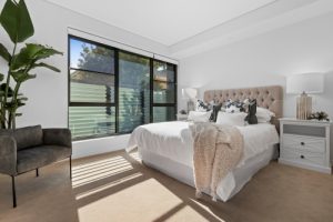 Daylight shot of Hester Canterbury apartment 1.10 master bedroom